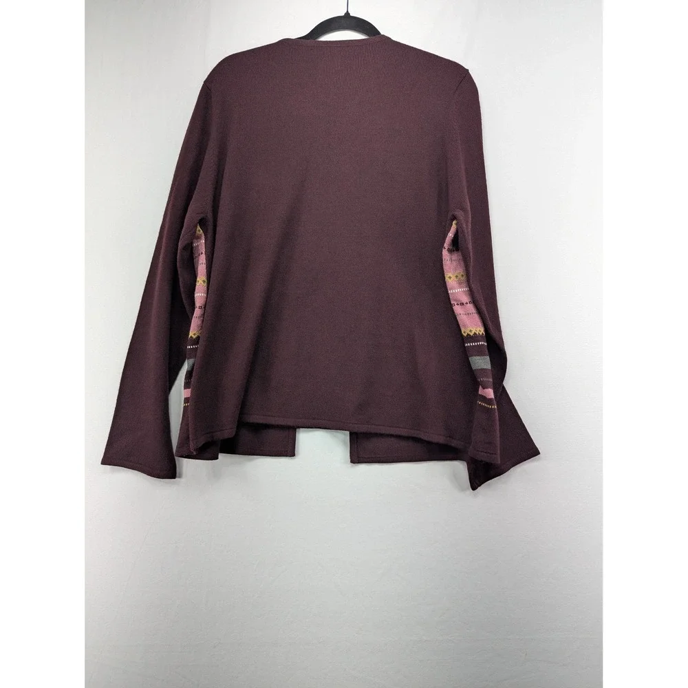 Sag Harbor Womens XL Burgundy Pink Fair‎ Isle 2 Piece Cardigan Shell Sweater Set